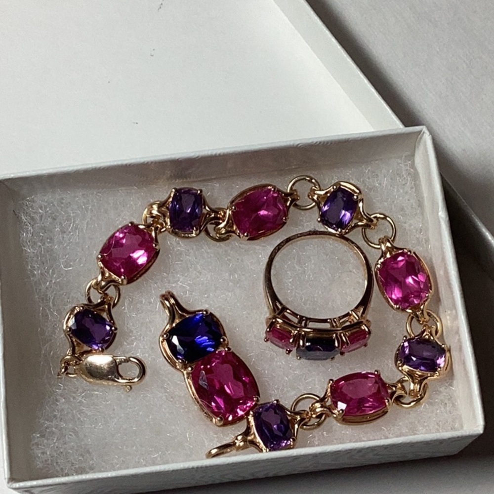Technibond Violet and Purple Gemstone Bracelet and Ring and Pendant. - Picture 7 of 7